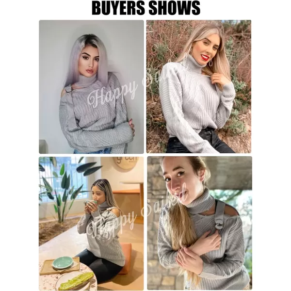 Happy Sailed Womens Cold Shoulder Sweaters High Neck Long Sleeve Oversized Knitted Jumper Pullover Sweater Tops S-2XL