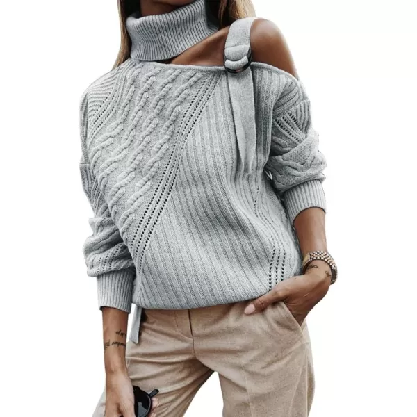 Happy Sailed Womens Cold Shoulder Sweaters High Neck Long Sleeve Oversized Knitted Jumper Pullover Sweater Tops S-2XL