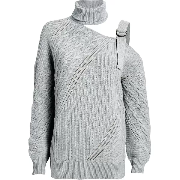 Happy Sailed Womens Cold Shoulder Sweaters High Neck Long Sleeve Oversized Knitted Jumper Pullover Sweater Tops S-2XL