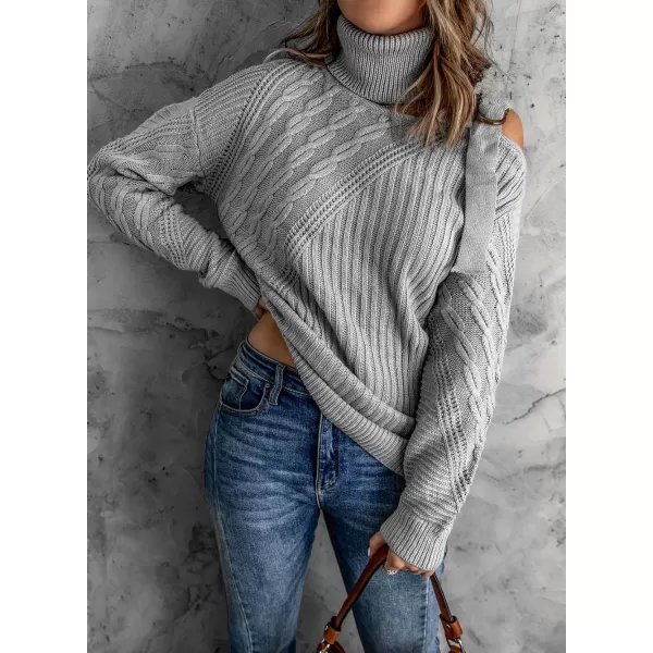 Happy Sailed Womens Cold Shoulder Sweaters High Neck Long Sleeve Oversized Knitted Jumper Pullover Sweater Tops S-2XL