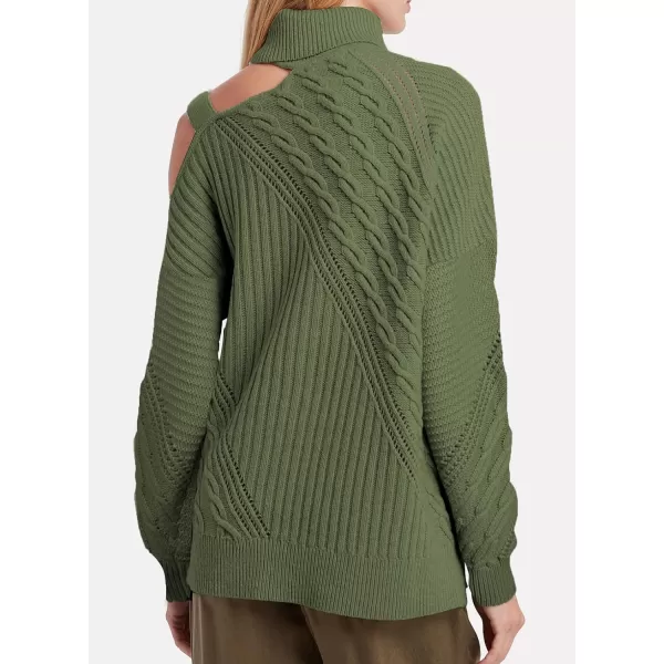 Happy Sailed Womens Cold Shoulder Sweaters High Neck Long Sleeve Oversized Knitted Jumper Pullover Sweater Tops S-2XL