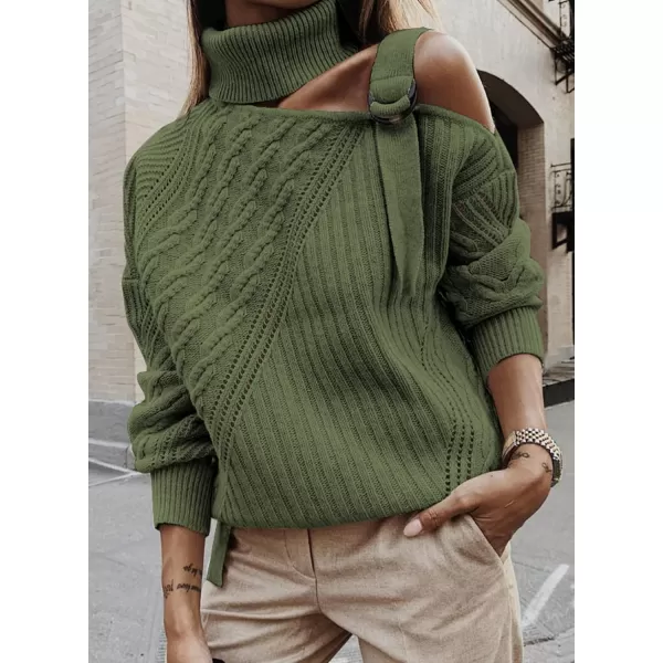 Happy Sailed Womens Cold Shoulder Sweaters High Neck Long Sleeve Oversized Knitted Jumper Pullover Sweater Tops S-2XL