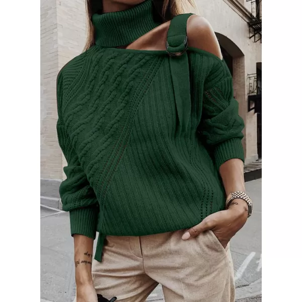 Happy Sailed Womens Cold Shoulder Sweaters High Neck Long Sleeve Oversized Knitted Jumper Pullover Sweater Tops S-2XL
