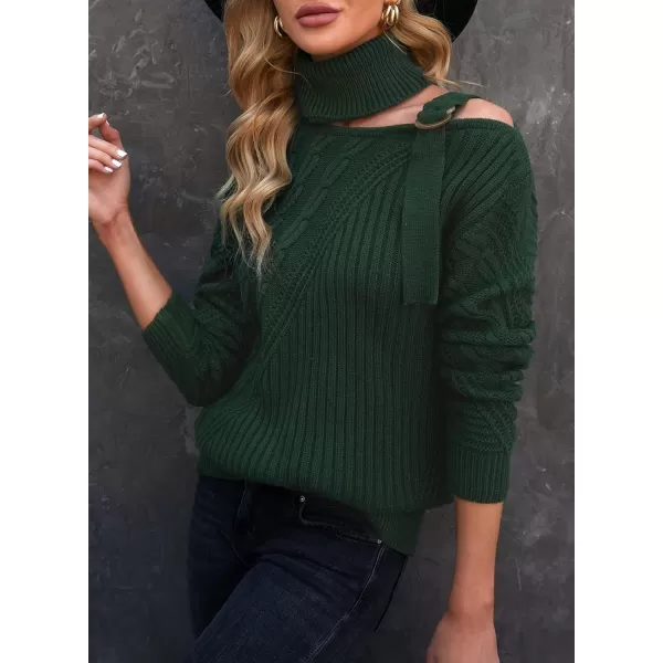 Happy Sailed Womens Cold Shoulder Sweaters High Neck Long Sleeve Oversized Knitted Jumper Pullover Sweater Tops S-2XL