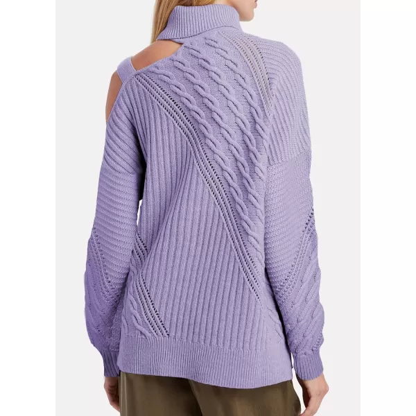 Happy Sailed Womens Cold Shoulder Sweaters High Neck Long Sleeve Oversized Knitted Jumper Pullover Sweater Tops S-2XL