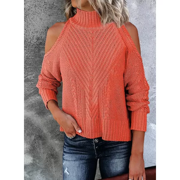 Happy Sailed Womens Cold Shoulder Sweaters High Neck Long Sleeve Oversized Knitted Jumper Pullover Sweater Tops S-2XL