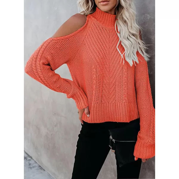 Happy Sailed Womens Cold Shoulder Sweaters High Neck Long Sleeve Oversized Knitted Jumper Pullover Sweater Tops S-2XL