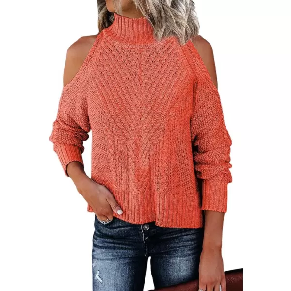 Happy Sailed Womens Cold Shoulder Sweaters High Neck Long Sleeve Oversized Knitted Jumper Pullover Sweater Tops S-2XL