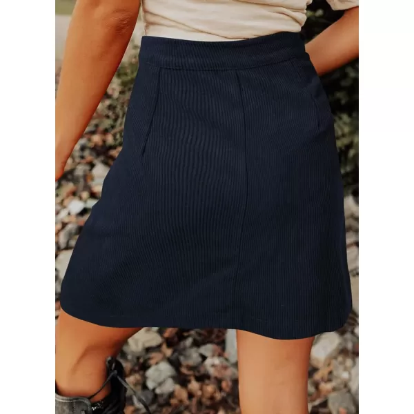Happy Sailed Womens Corduroy Skirts Fall Winter High Waist Button Down A-line Short Mini Skirt with Pockets