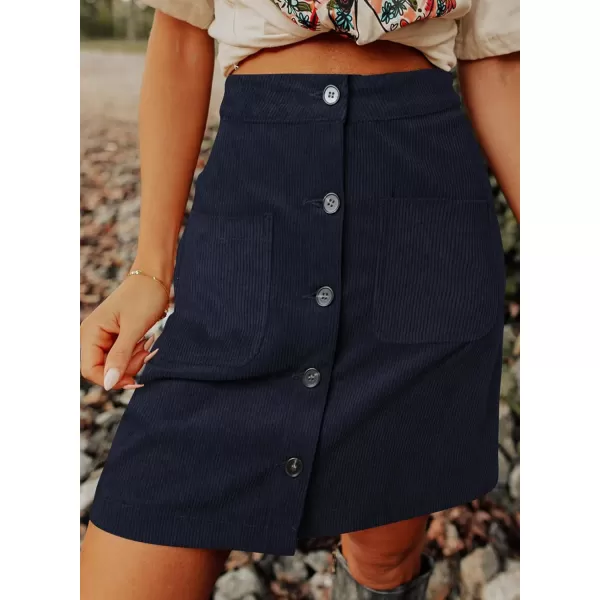 Happy Sailed Womens Corduroy Skirts Fall Winter High Waist Button Down A-line Short Mini Skirt with Pockets