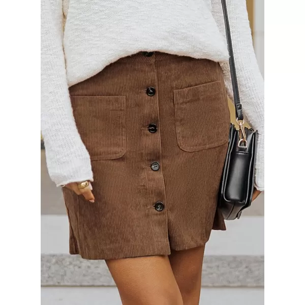 Happy Sailed Womens Corduroy Skirts Fall Winter High Waist Button Down A-line Short Mini Skirt with Pockets