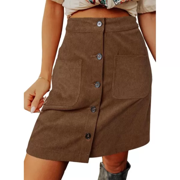 Happy Sailed Womens Corduroy Skirts Fall Winter High Waist Button Down A-line Short Mini Skirt with Pockets
