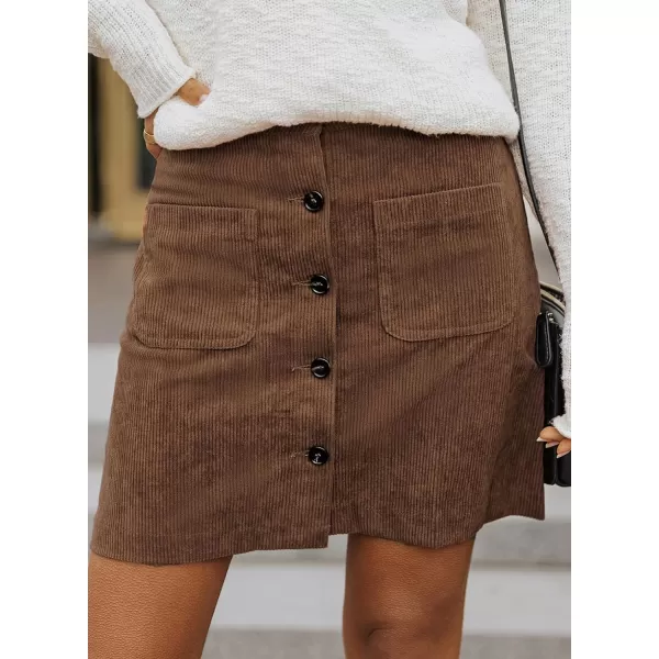 Happy Sailed Womens Corduroy Skirts Fall Winter High Waist Button Down A-line Short Mini Skirt with Pockets