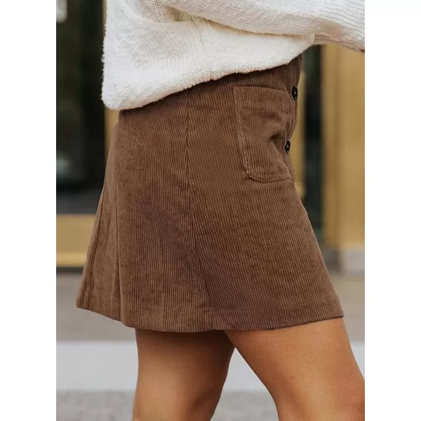 Happy Sailed Womens Corduroy Skirts Fall Winter High Waist Button Down A-line Short Mini Skirt with Pockets