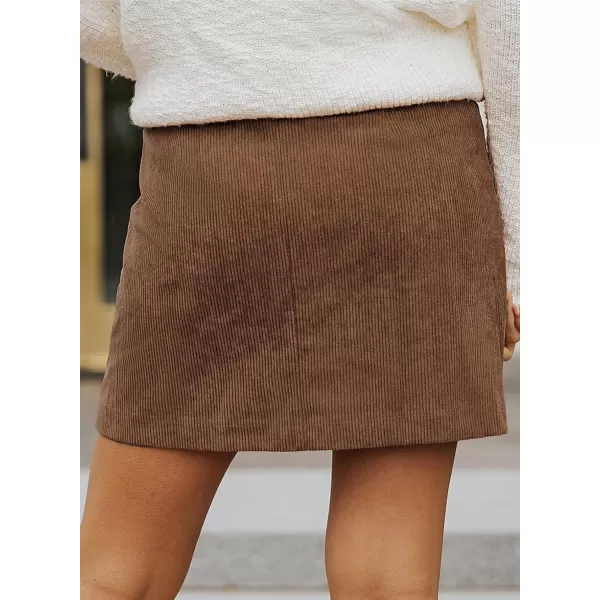 Happy Sailed Womens Corduroy Skirts Fall Winter High Waist Button Down A-line Short Mini Skirt with Pockets