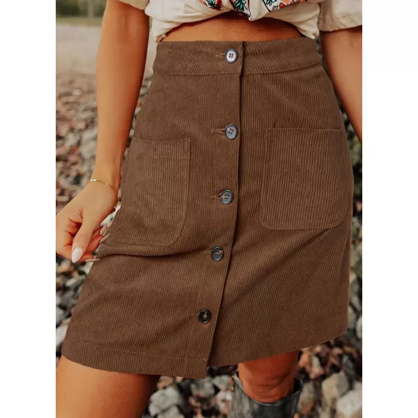Happy Sailed Womens Corduroy Skirts Fall Winter High Waist Button Down A-line Short Mini Skirt with Pockets