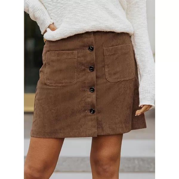 Happy Sailed Womens Corduroy Skirts Fall Winter High Waist Button Down A-line Short Mini Skirt with Pockets