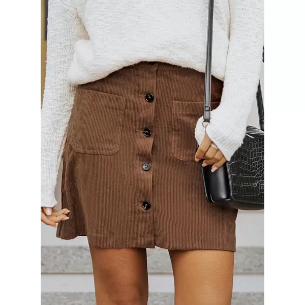 Happy Sailed Womens Corduroy Skirts Fall Winter High Waist Button Down A-line Short Mini Skirt with Pockets