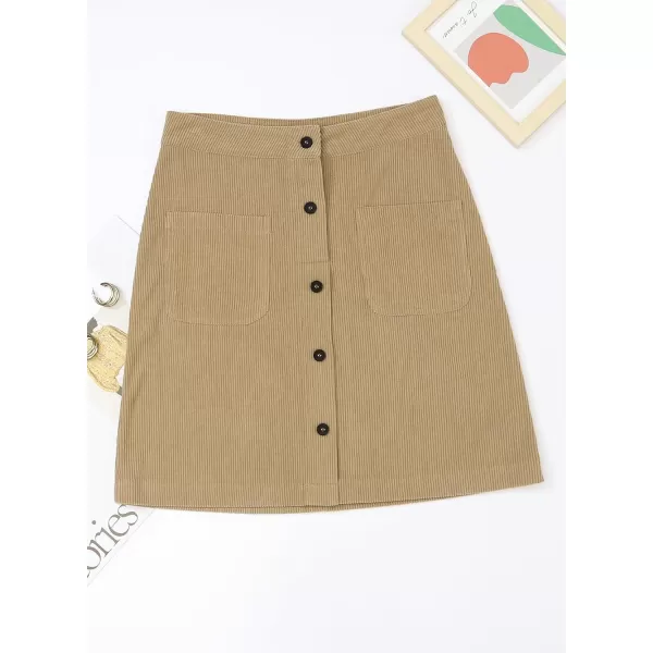Happy Sailed Womens Corduroy Skirts Fall Winter High Waist Button Down A-line Short Mini Skirt with Pockets