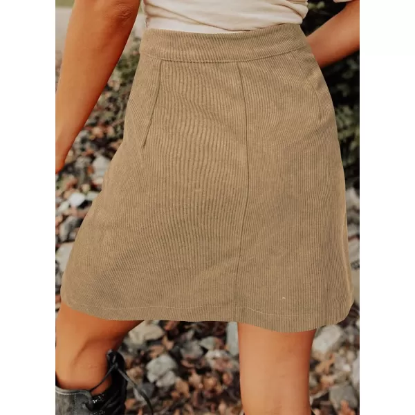 Happy Sailed Womens Corduroy Skirts Fall Winter High Waist Button Down A-line Short Mini Skirt with Pockets