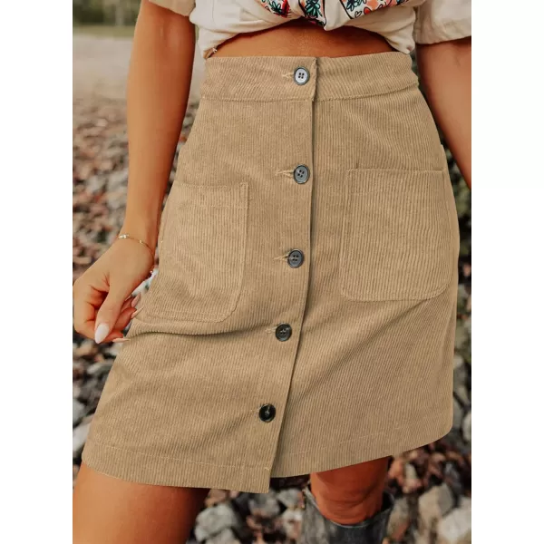 Happy Sailed Womens Corduroy Skirts Fall Winter High Waist Button Down A-line Short Mini Skirt with Pockets