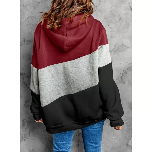 Happy Sailed Womens Cowl Neck Pullover Hoodie Casual Color Block Long Sleeve Drawstring Sweatshirt Jumper Tunic Tops S-2XL