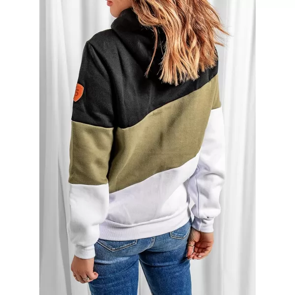 Happy Sailed Womens Cowl Neck Pullover Hoodie Casual Color Block Long Sleeve Drawstring Sweatshirt Jumper Tunic Tops S-2XL