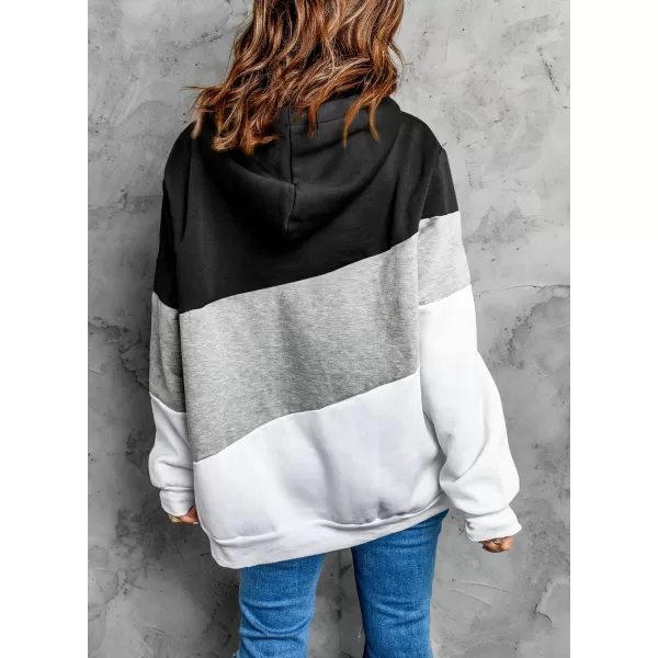 Happy Sailed Womens Cowl Neck Pullover Hoodie Casual Color Block Long Sleeve Drawstring Sweatshirt Jumper Tunic Tops S-2XL