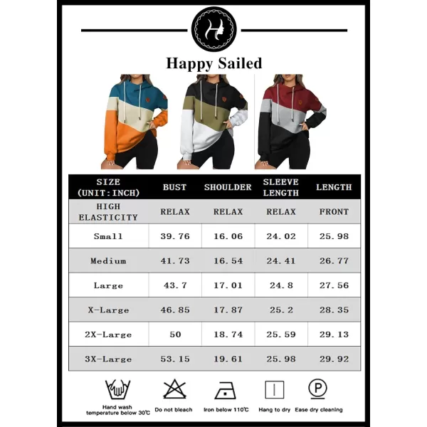 Happy Sailed Womens Cowl Neck Pullover Hoodie Casual Color Block Long Sleeve Drawstring Sweatshirt Jumper Tunic Tops S-2XL