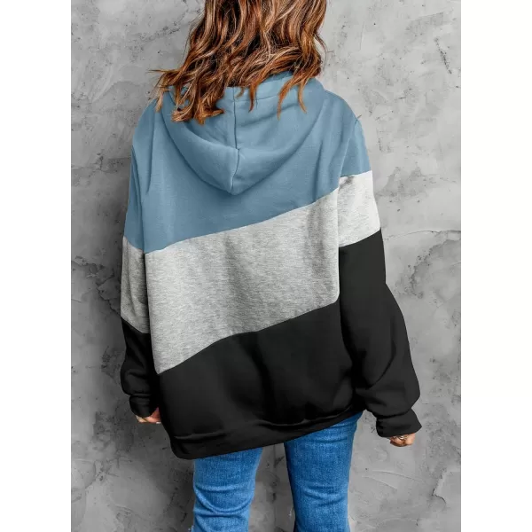 Happy Sailed Womens Cowl Neck Pullover Hoodie Casual Color Block Long Sleeve Drawstring Sweatshirt Jumper Tunic Tops S-2XL