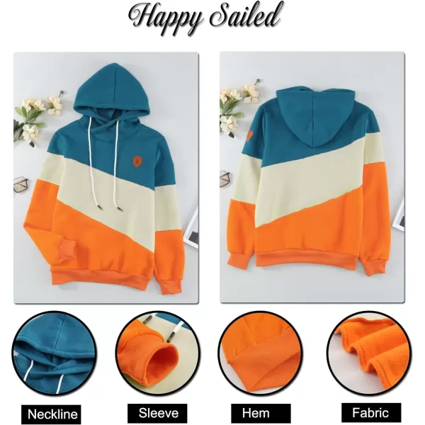 Happy Sailed Womens Cowl Neck Pullover Hoodie Casual Color Block Long Sleeve Drawstring Sweatshirt Jumper Tunic Tops S-2XL