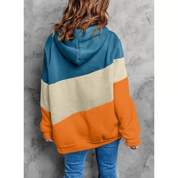 Happy Sailed Womens Cowl Neck Pullover Hoodie Casual Color Block Long Sleeve Drawstring Sweatshirt Jumper Tunic Tops S-2XL