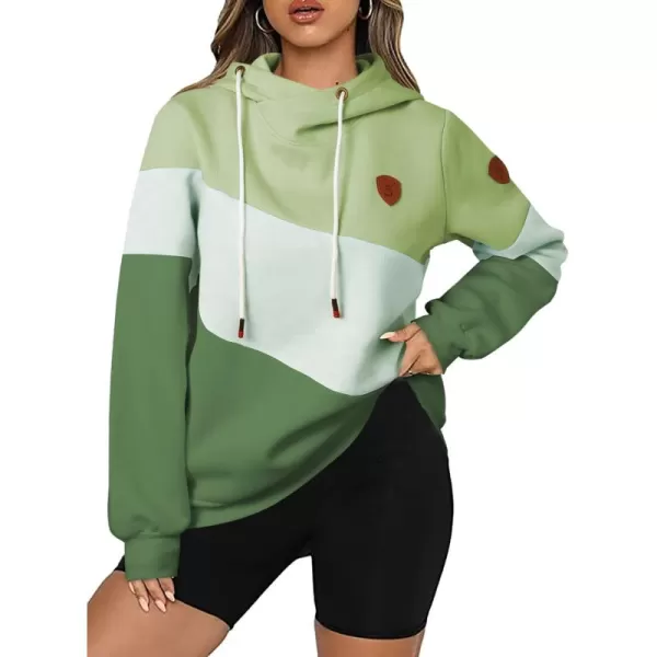 Happy Sailed Womens Cowl Neck Pullover Hoodie Casual Color Block Long Sleeve Drawstring Sweatshirt Jumper Tunic Tops S-2XL