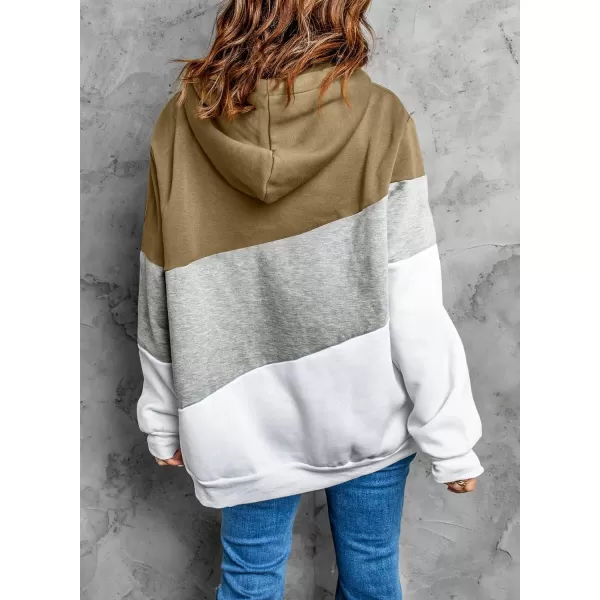 Happy Sailed Womens Cowl Neck Pullover Hoodie Casual Color Block Long Sleeve Drawstring Sweatshirt Jumper Tunic Tops S-2XL