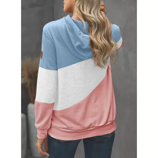 Happy Sailed Womens Cowl Neck Pullover Hoodie Casual Color Block Long Sleeve Drawstring Sweatshirt Jumper Tunic Tops S-2XL