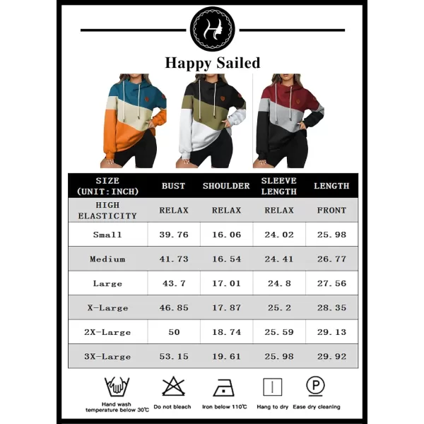 Happy Sailed Womens Cowl Neck Pullover Hoodie Casual Color Block Long Sleeve Drawstring Sweatshirt Jumper Tunic Tops S-2XL