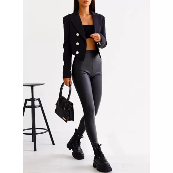 Happy Sailed Women's Double Breasted Lapel Blazers Casual Long Sleeve Open Front Crop Blazer Jackets