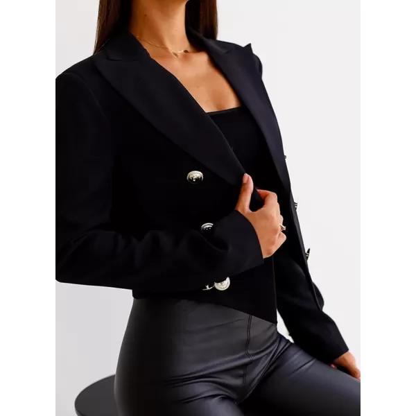 Happy Sailed Women's Double Breasted Lapel Blazers Casual Long Sleeve Open Front Crop Blazer Jackets