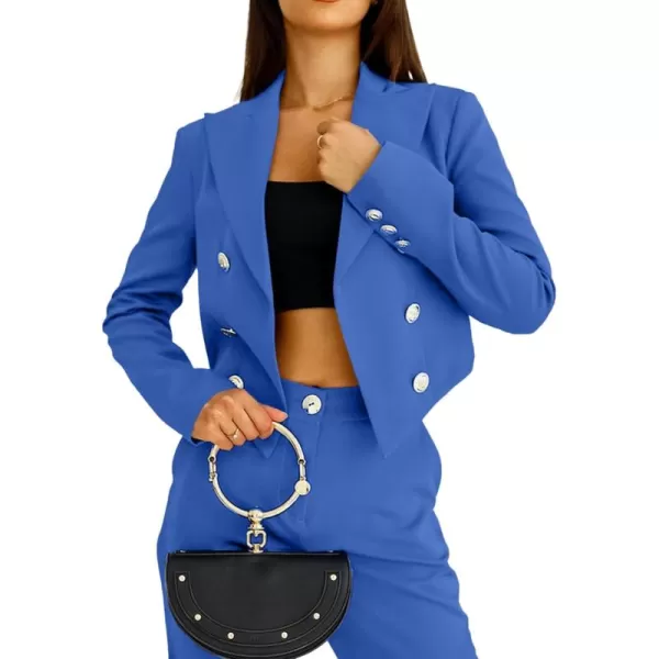 Happy Sailed Women's Double Breasted Lapel Blazers Casual Long Sleeve Open Front Crop Blazer Jackets