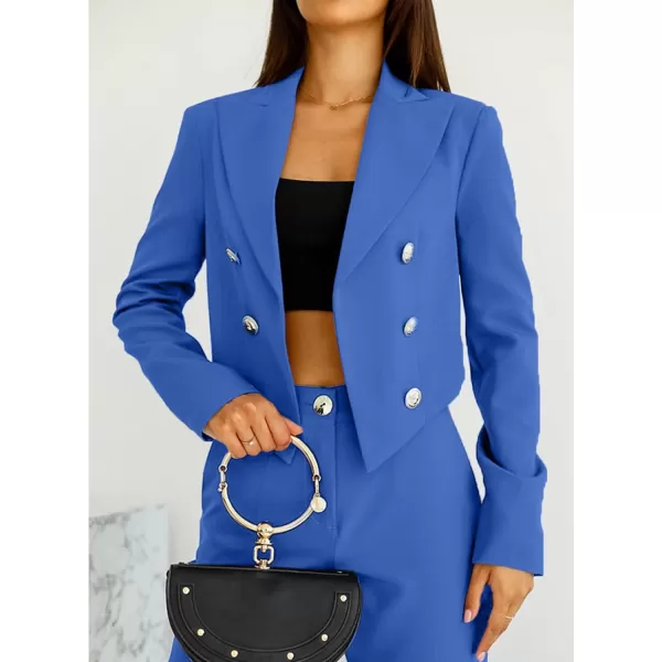 Happy Sailed Women's Double Breasted Lapel Blazers Casual Long Sleeve Open Front Crop Blazer Jackets