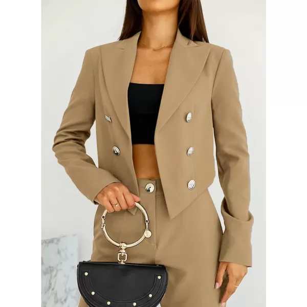 Happy Sailed Women's Double Breasted Lapel Blazers Casual Long Sleeve Open Front Crop Blazer Jackets
