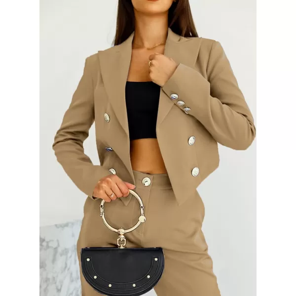 Happy Sailed Women's Double Breasted Lapel Blazers Casual Long Sleeve Open Front Crop Blazer Jackets