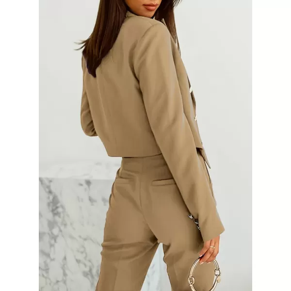 Happy Sailed Women's Double Breasted Lapel Blazers Casual Long Sleeve Open Front Crop Blazer Jackets