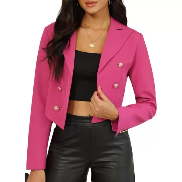 Happy Sailed Women's Double Breasted Lapel Blazers Casual Long Sleeve Open Front Crop Blazer Jackets