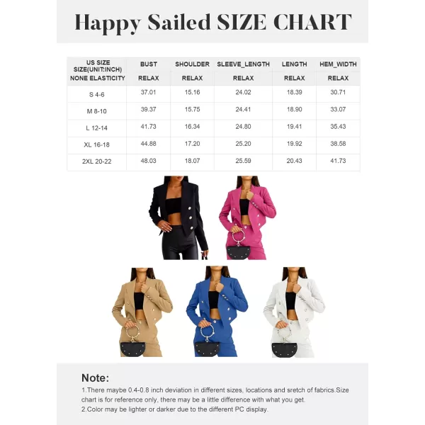 Happy Sailed Women's Double Breasted Lapel Blazers Casual Long Sleeve Open Front Crop Blazer Jackets