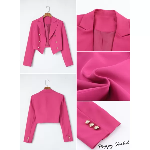 Happy Sailed Women's Double Breasted Lapel Blazers Casual Long Sleeve Open Front Crop Blazer Jackets