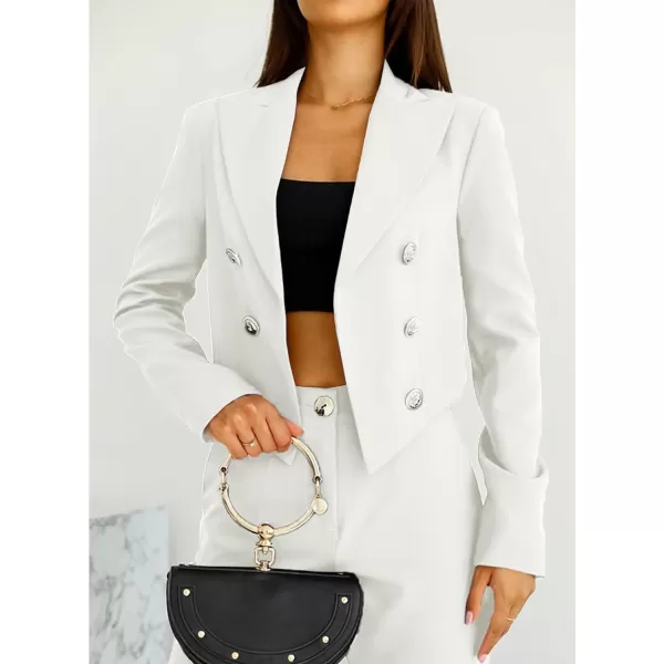 Happy Sailed Women's Double Breasted Lapel Blazers Casual Long Sleeve Open Front Crop Blazer Jackets