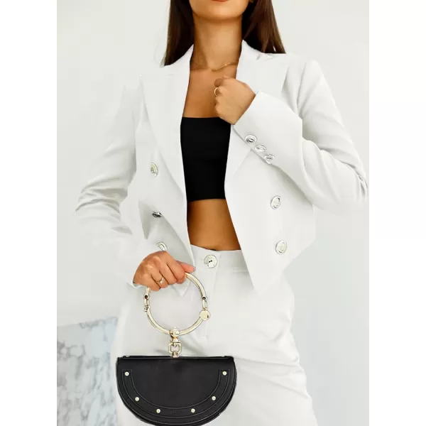 Happy Sailed Women's Double Breasted Lapel Blazers Casual Long Sleeve Open Front Crop Blazer Jackets