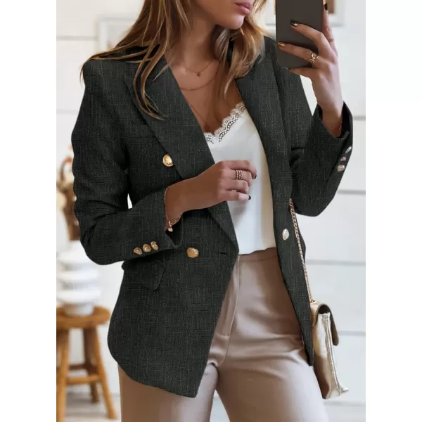 Happy Sailed Womens Double Breasted Tweed Blazers Casual Long Sleeve Open Front Blazer Jackets Work Suits