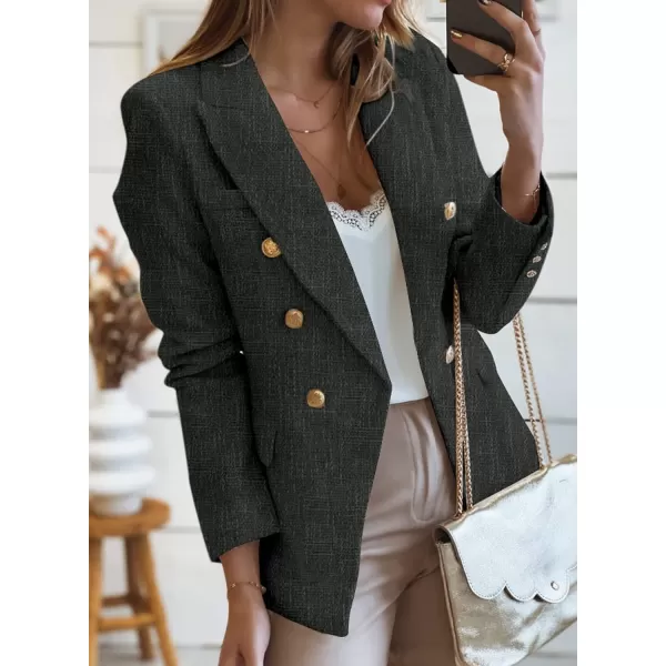 Happy Sailed Womens Double Breasted Tweed Blazers Casual Long Sleeve Open Front Blazer Jackets Work Suits